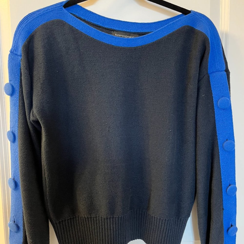Navy and Light Blue Banana Republic Sweater with Blue Buttons on Sleeves